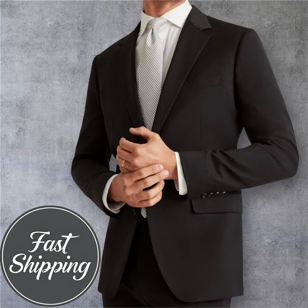 $450 TOMMY HILFIGER Men’s Blazer Sport Coat 2-Button Suit Jacket 40L Black Wool